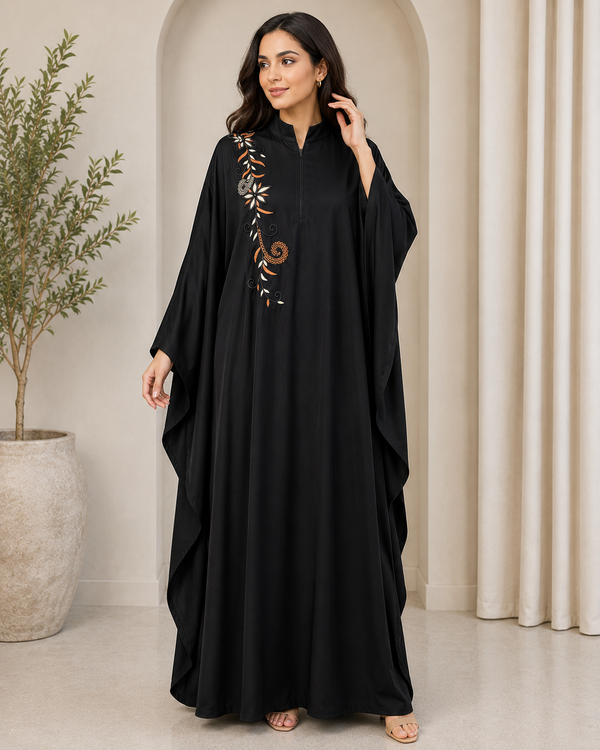 Black Embroidered Kaftan Abaya for Women Premium Firdous Fabric