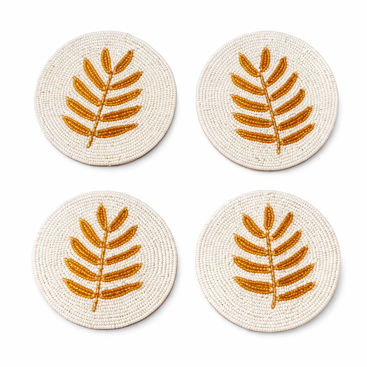 Gold Leaf Beaded Coaster Set of 4 – Luxurious Handmade Decor | RTFACTS
