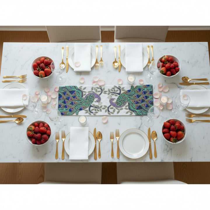 Handcrafted Peacock Table Runner