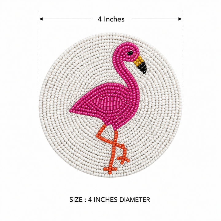 Pink Flamingo Beaded Coaster Set of 4