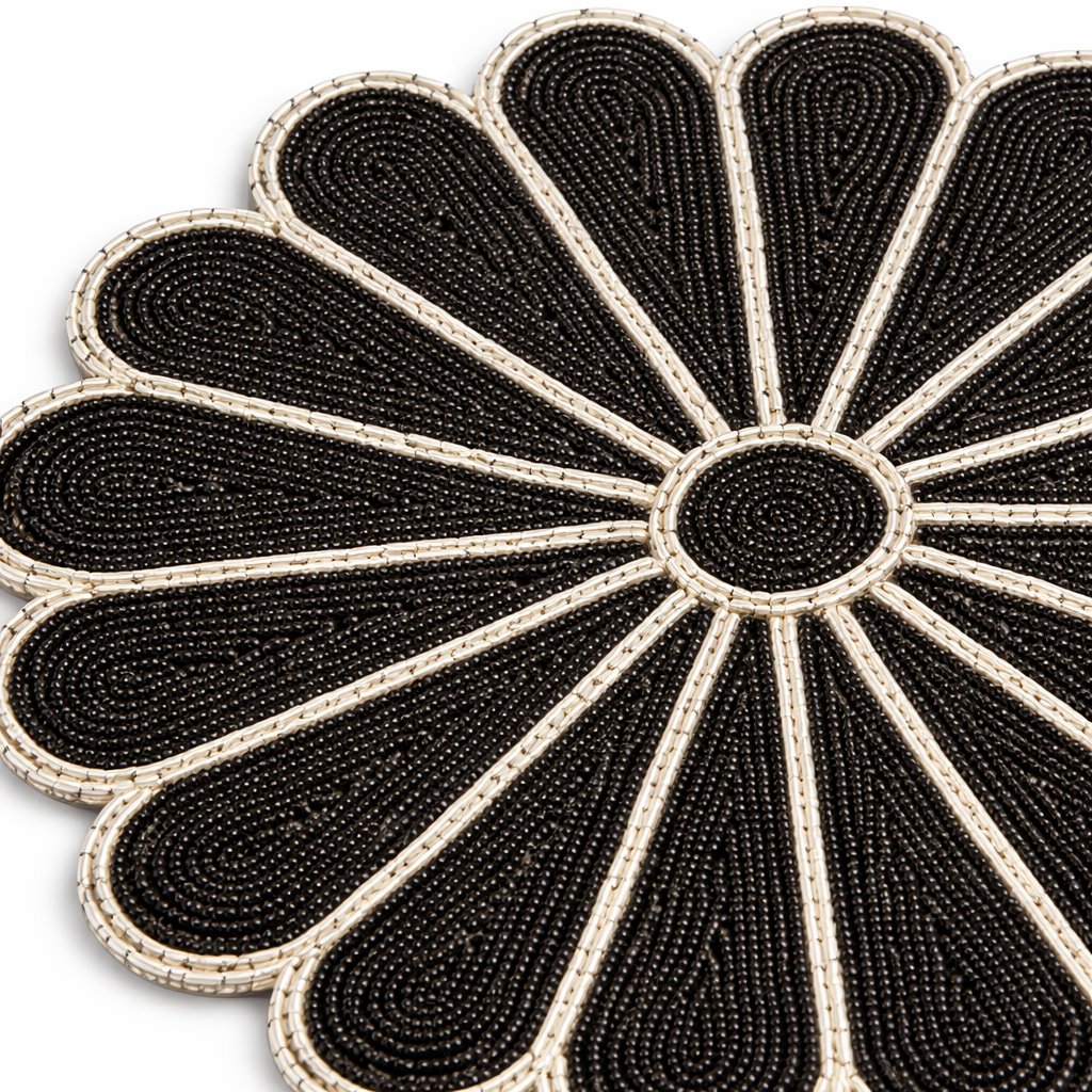Premium Black & Silver Hand Beaded Placemat