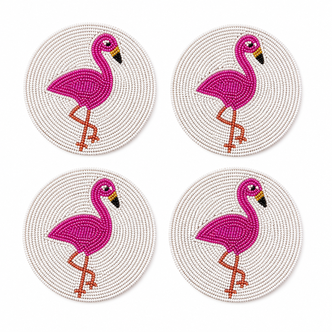 Pink Flamingo Beaded Coaster Set of 4