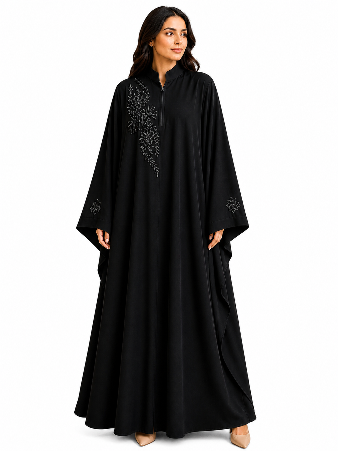Premium Black Handwork Kaftan Abaya for Women | Firdos Fabric Loose Fit Modest Wear | Elegant Tone-on-Tone Embroidery Kaftan (Without Dupatta)