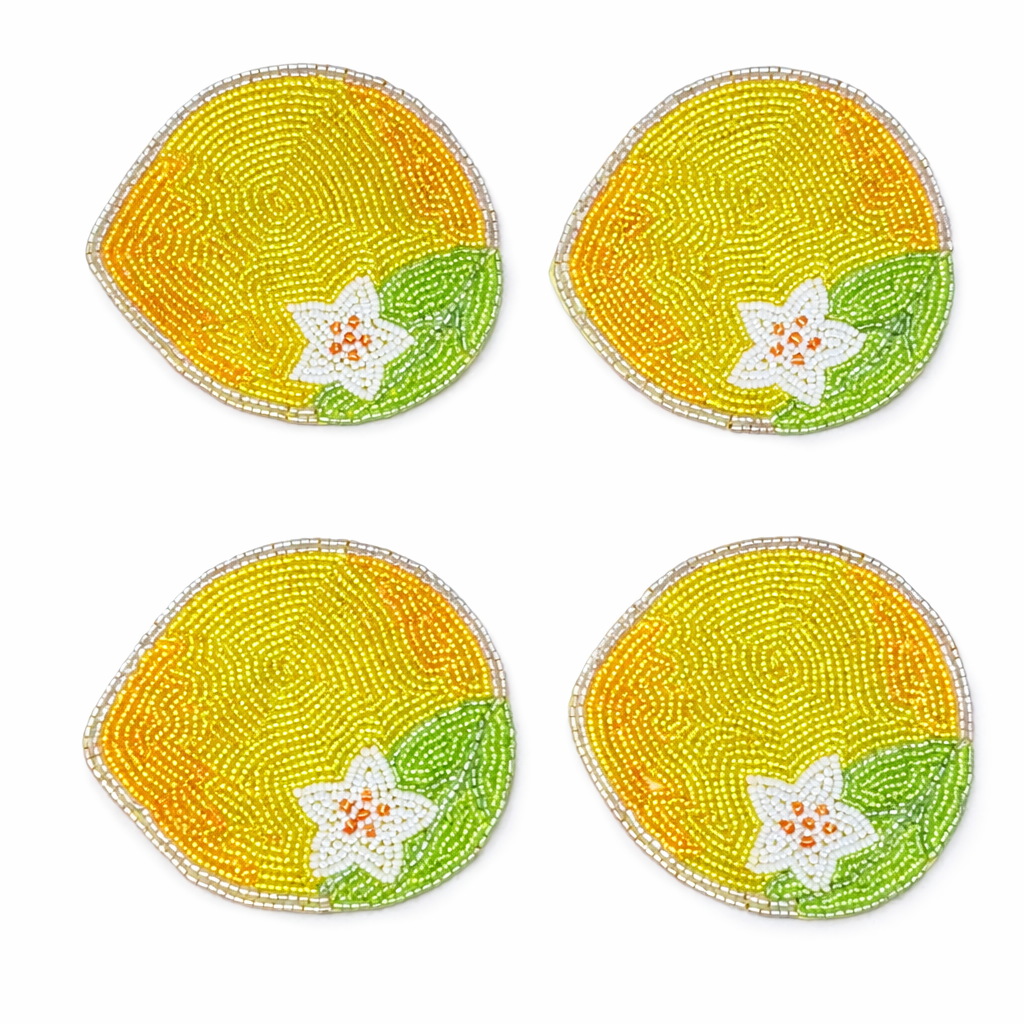 Handmade Beaded Lemon Shape Coaster Premium Glass Beads Decorative Tea & Coffee Coasters for Table Décor