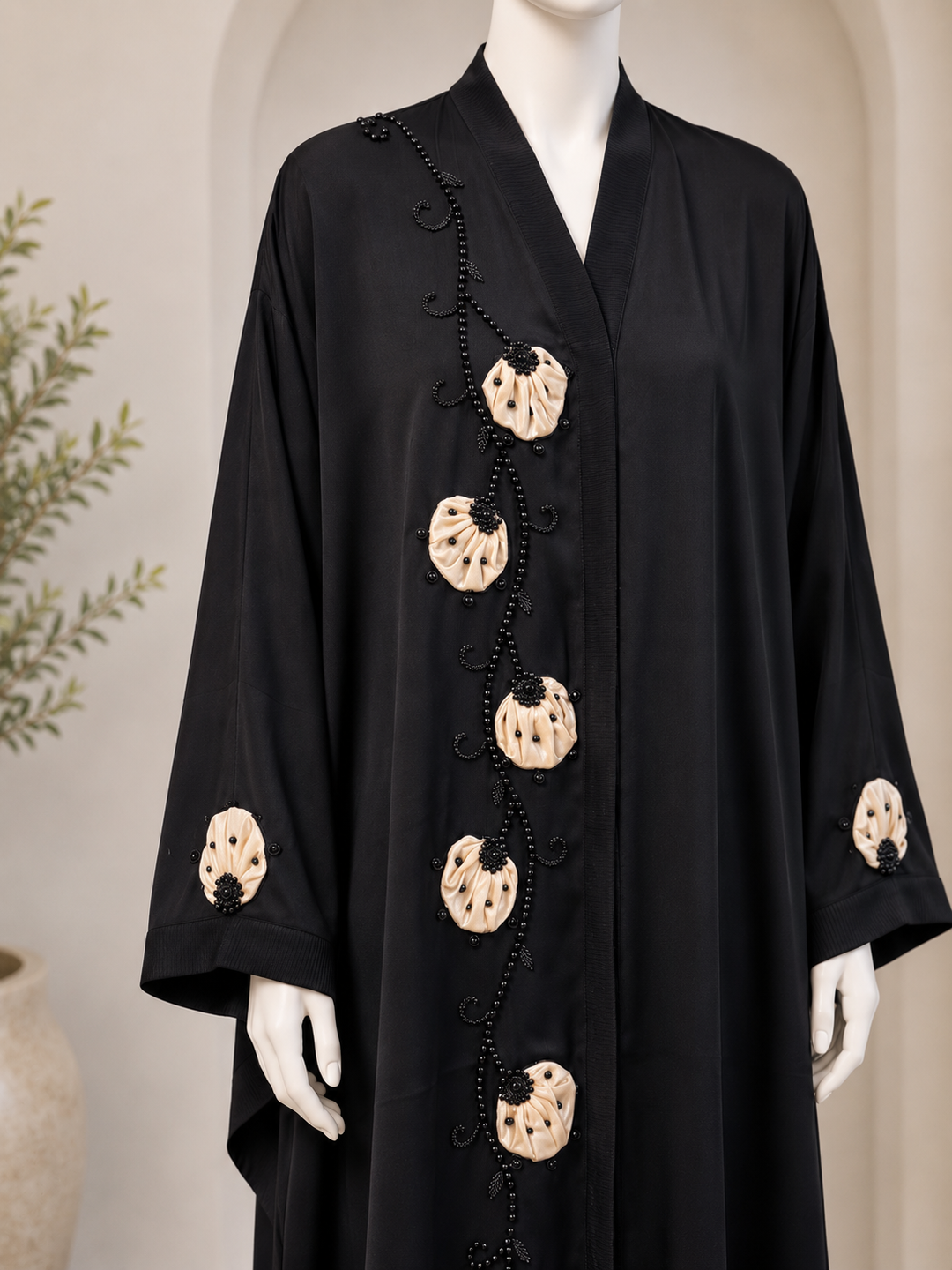 Elegant Black Handwork Abaya for Women | Floral Beaded Work | Premium Modest Wear | Without Dupatta