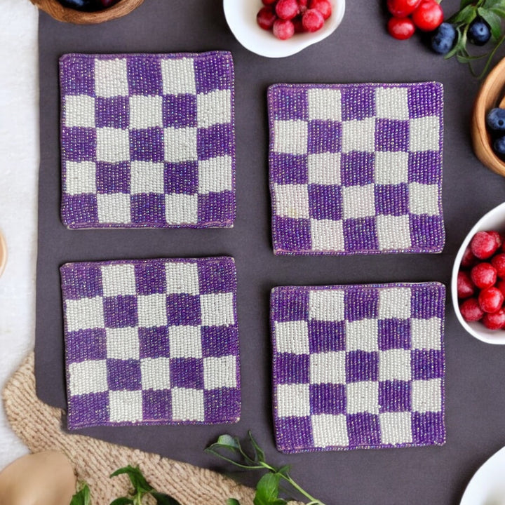 Checkered Beaded Coaster Set of 4