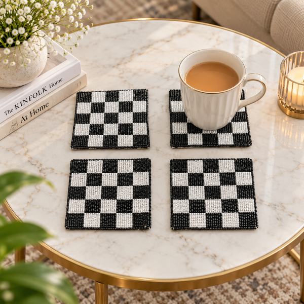 checkerboard Beaded Coaster Set of 4