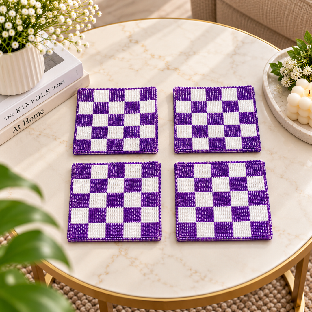 checkerboard Beaded Coaster Set of 4