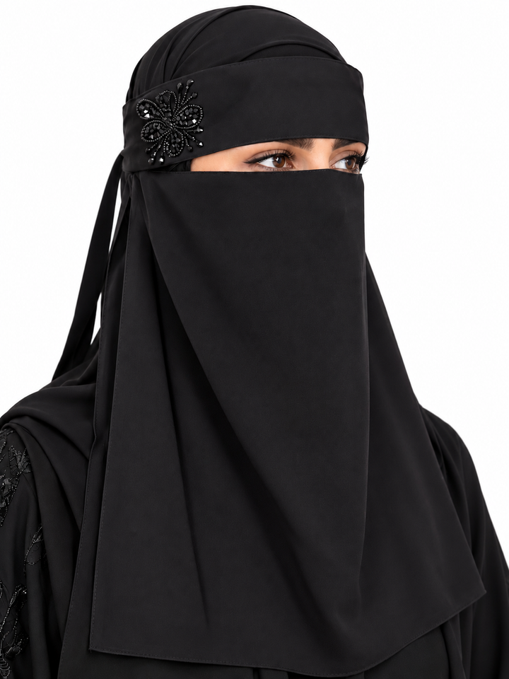 Black Beaded Butterfly Handwork Naqab – Elegant Embroidered Naqab