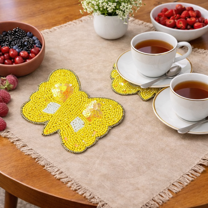 Elegant Butterfly Shape Beaded Coaster | Handmade Decorative Table Mat