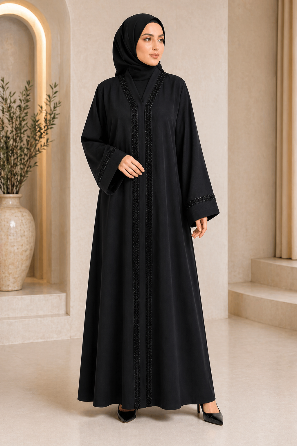Elegant Beaded Handwork Abaya
