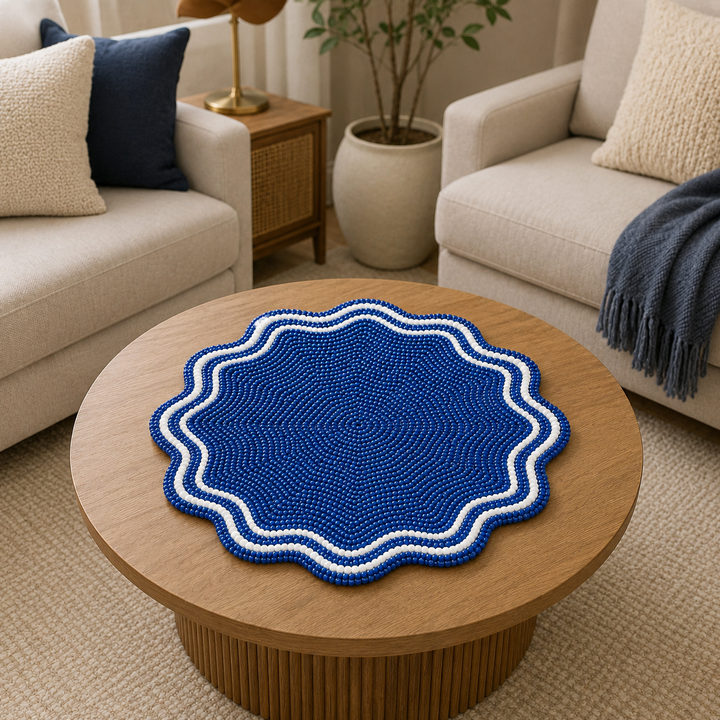 Royal Blue Handcrafted Beaded Placemat | Elegant Coffee Table Décor