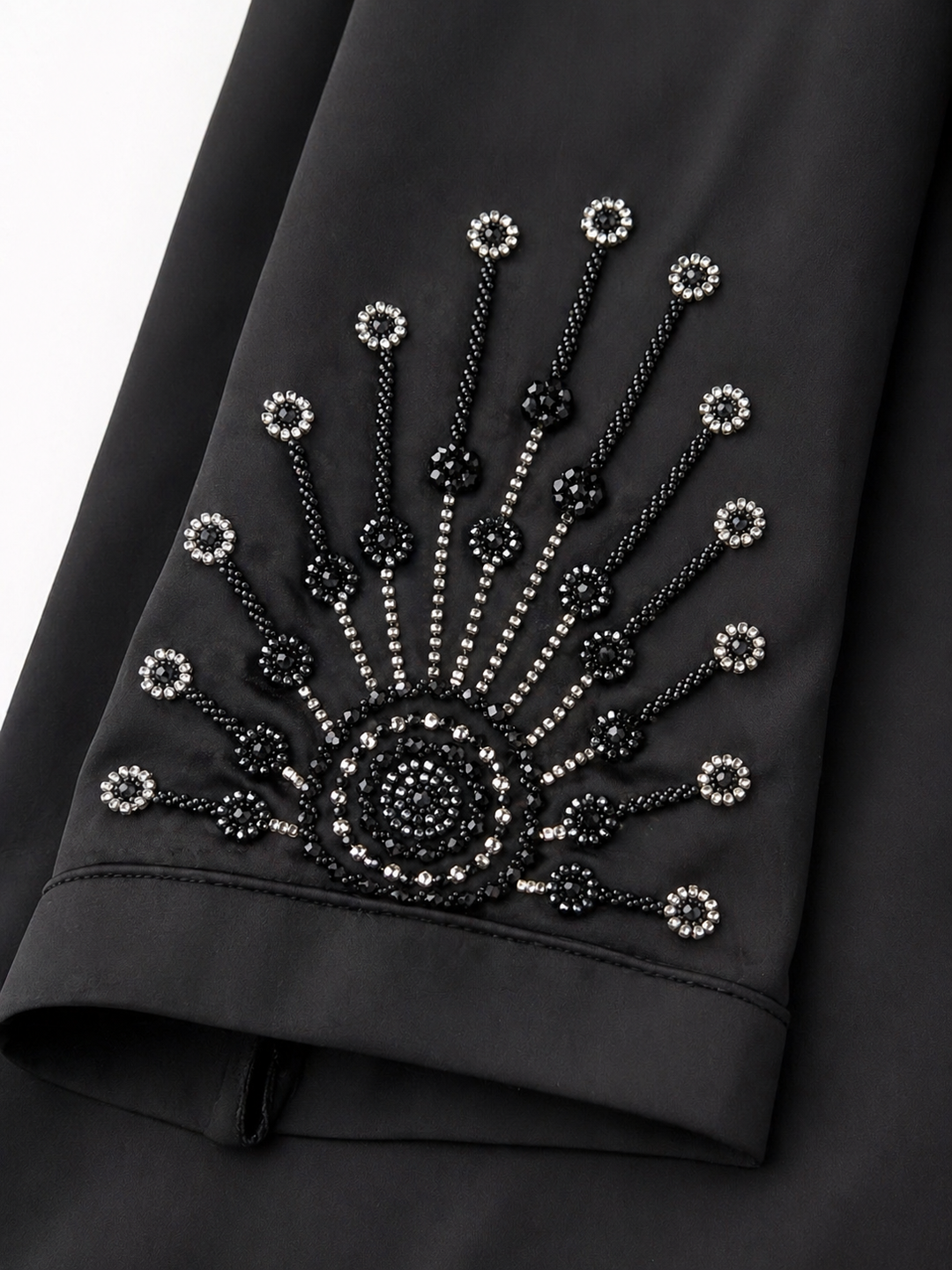 Black Katri Nida Abaya with Handwork Sleeves | Premium Front Open Modest Wear – RTFACTS