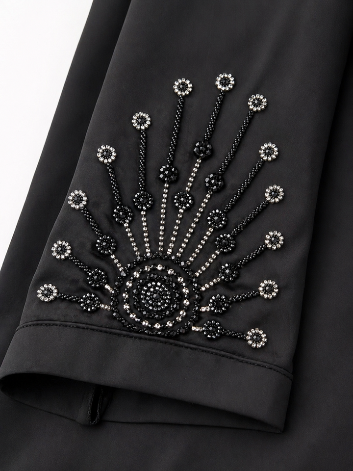 Black Katri Nida Abaya with Handwork Sleeves | Premium Front Open Modest Wear – RTFACTS