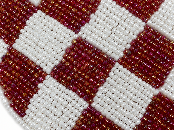 Red White Beaded Checkered Coaster Set of 4