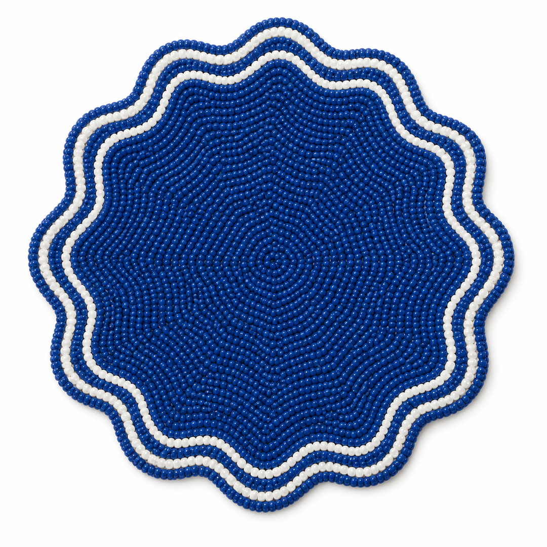 Royal Blue Handcrafted Beaded Placemat | Elegant Coffee Table Décor
