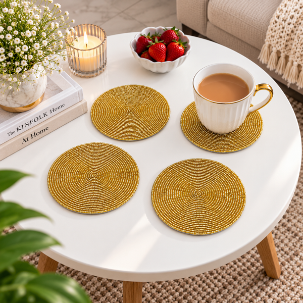 Gold Beaded Coaster Set of 4