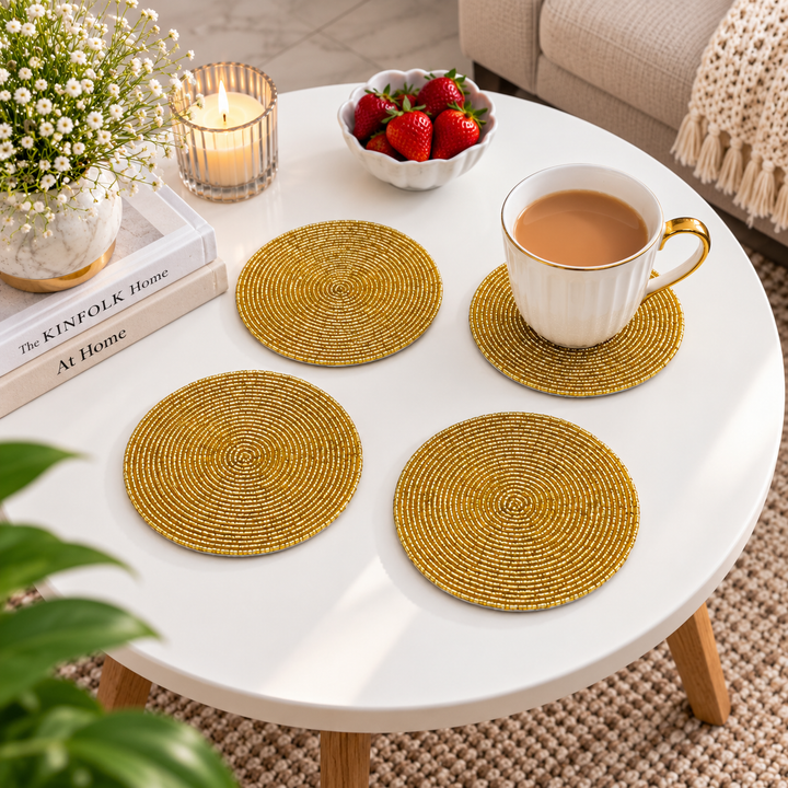 Gold Beaded Coaster Set of 4