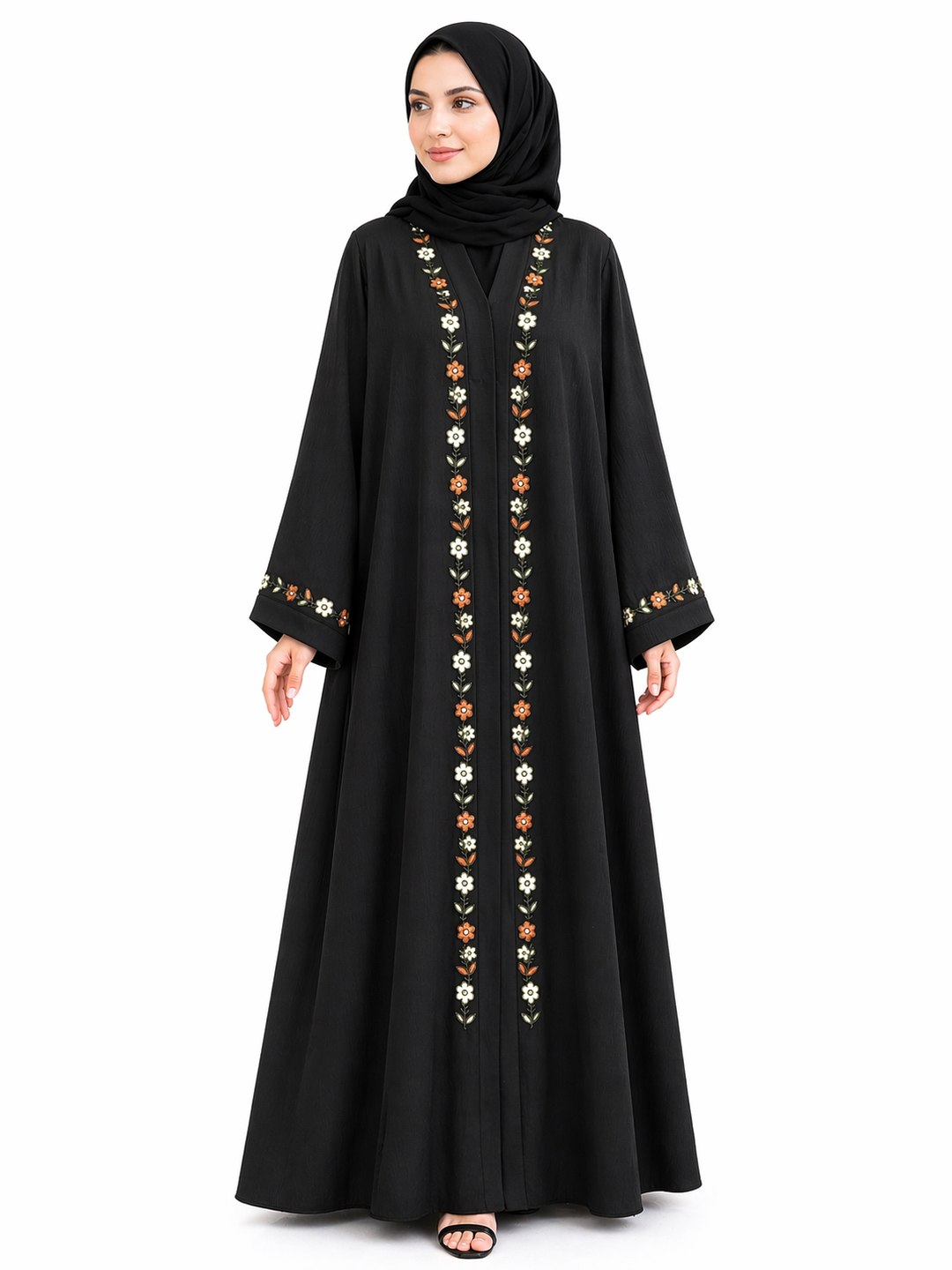 Elegant Black Handwork Abaya with Floral Embroidery | Imported Zoom Fabric | Premium Modest Wear by RTFACTS