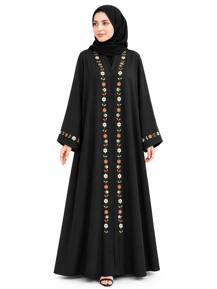 Elegant Black Handwork Abaya with Floral Embroidery | Imported Zoom Fabric | Premium Modest Wear by RTFACTS