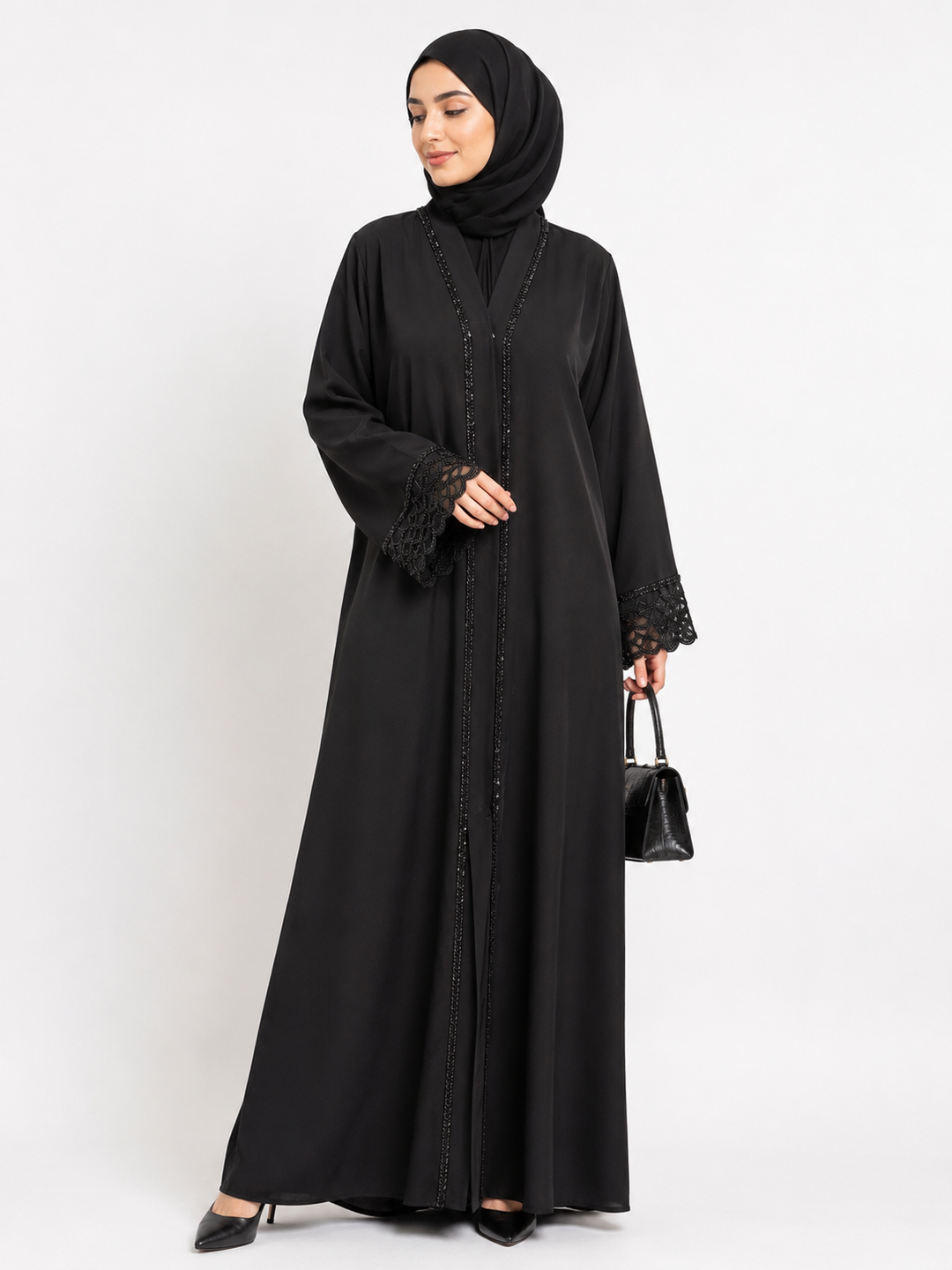 Women’s Front Open Abaya | Elegant Handwork Design | Modest Party &amp; Occasion Wear