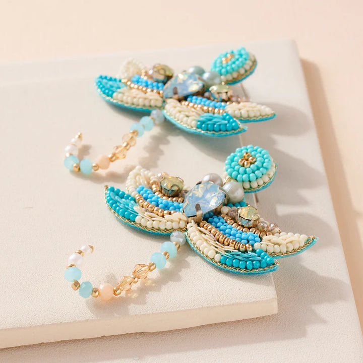 Dragonfly Glass Stone Pearls Beaded Earrings