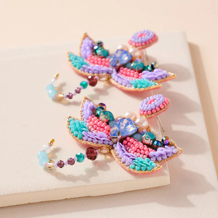 Dragonfly Glass Stone Pearls Beaded Earrings