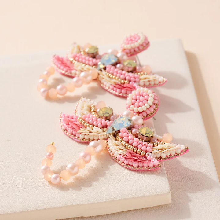 Dragonfly Glass Stone Pearls Beaded Earrings