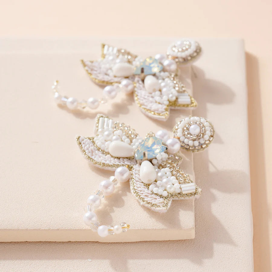 Dragonfly Glass Stone Pearls Beaded Earrings