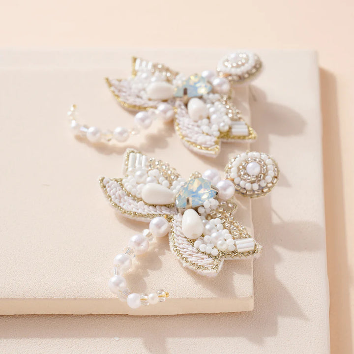 Dragonfly Glass Stone Pearls Beaded Earrings