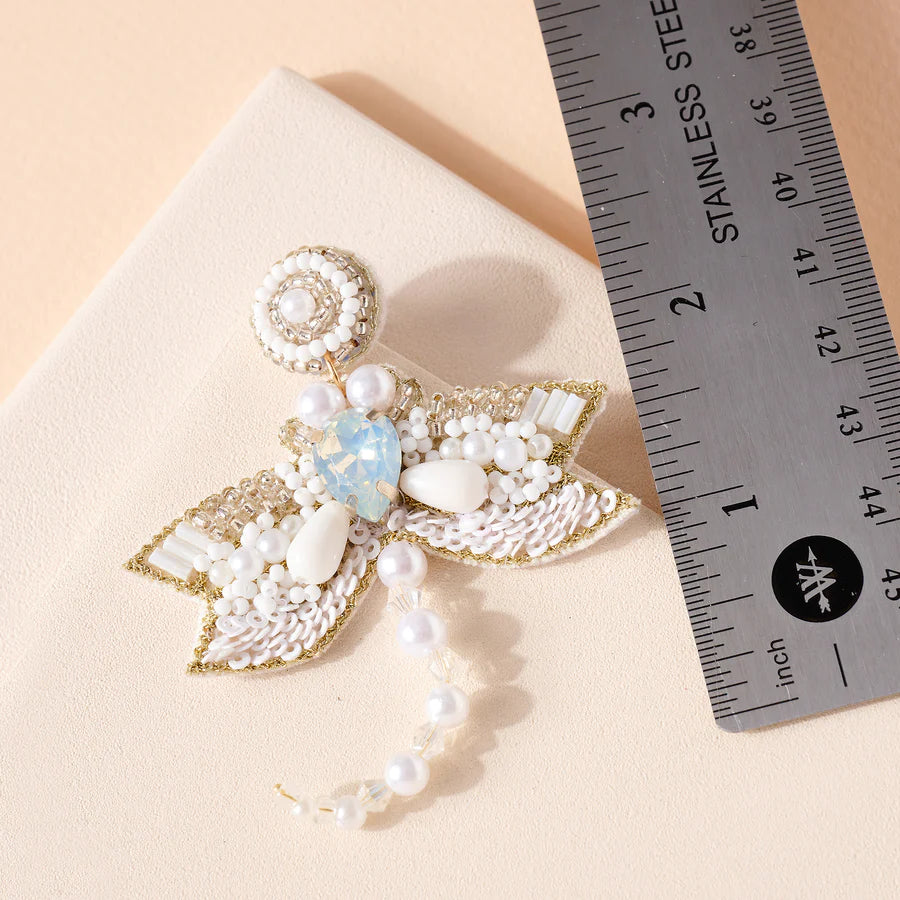 Dragonfly Glass Stone Pearls Beaded Earrings