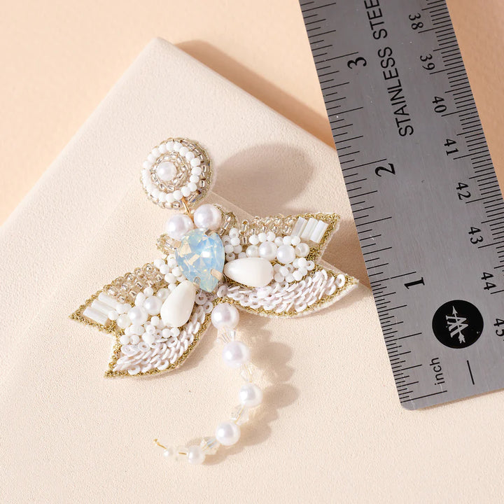 Dragonfly Glass Stone Pearls Beaded Earrings