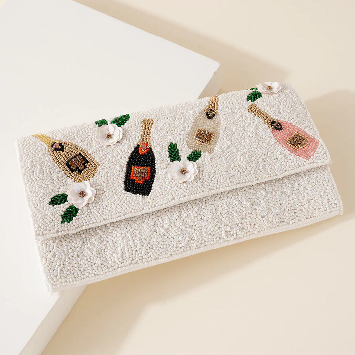 Champagne Bottles Beaded Clutch Purse