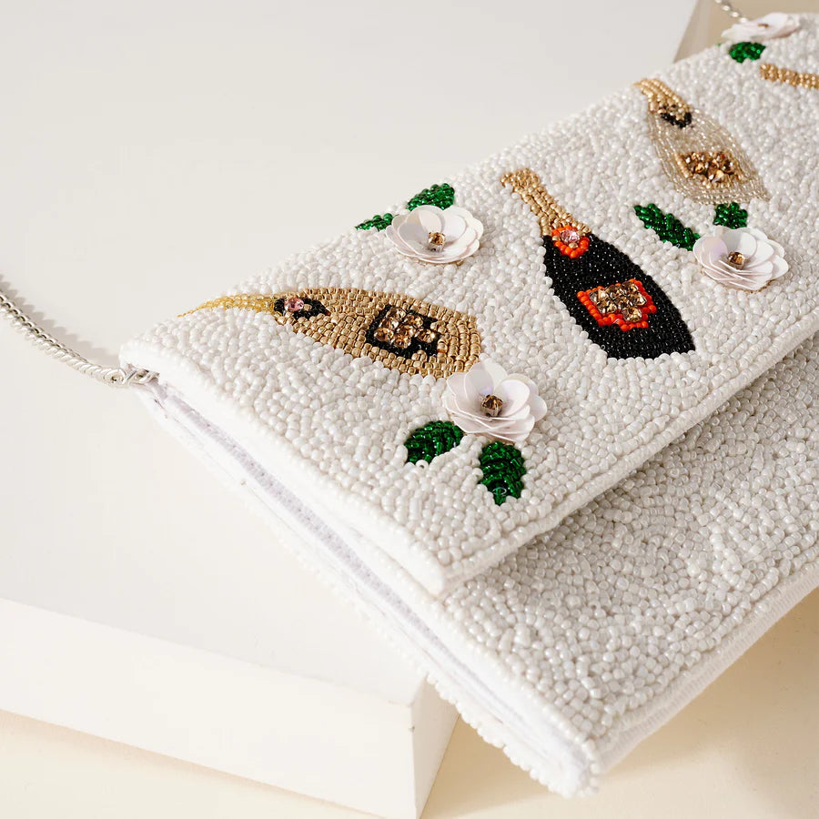 Champagne Bottles Beaded Clutch Purse