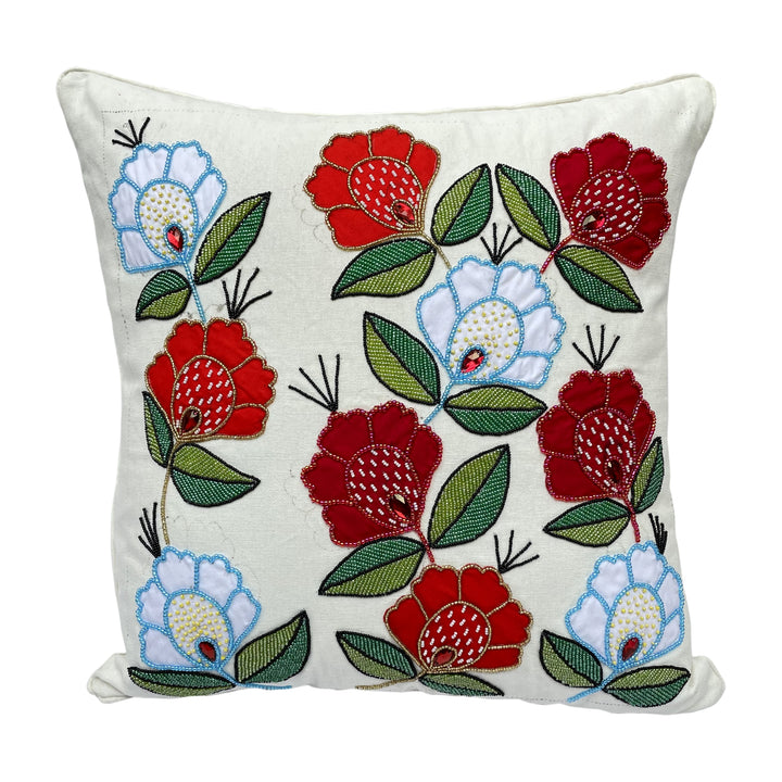 Flower Beaded Cushion Cover Size 18x18 Inches